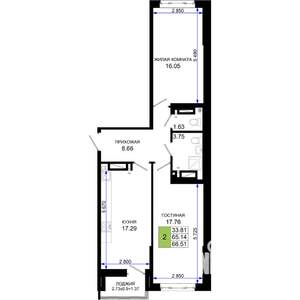 2-к квартира, вторичка, 67м2, 13/25 этаж