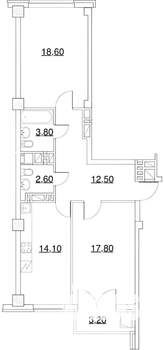 2-к квартира, вторичка, 74м2, 23/25 этаж