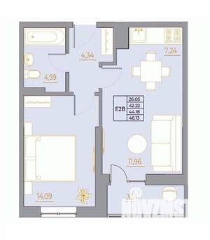 2-к квартира, вторичка, 46м2, 18/22 этаж