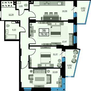 3-к квартира, вторичка, 77м2, 11/24 этаж