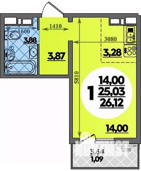 Студия квартира, вторичка, 26м2, 1/17 этаж