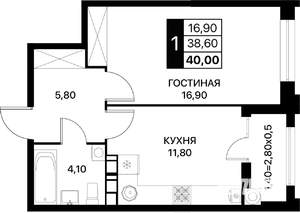 1-к квартира, вторичка, 40м2, 12/12 этаж