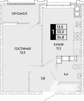 1-к квартира, вторичка, 35м2, 15/22 этаж