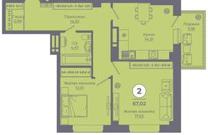 2-к квартира, вторичка, 67м2, 14/24 этаж