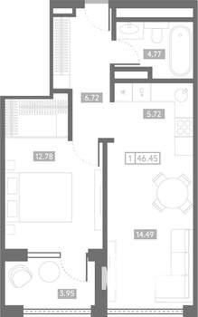 1-к квартира, вторичка, 46м2, 6/24 этаж