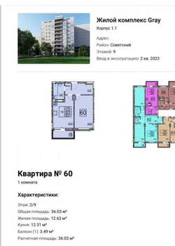 1-к квартира, вторичка, 36м2, 2/9 этаж