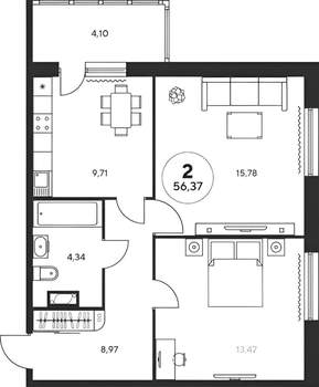 2-к квартира, вторичка, 60м2, 11/25 этаж