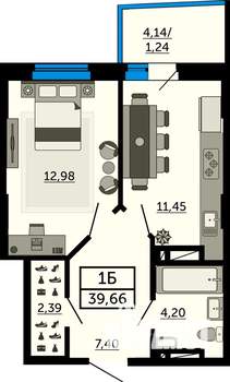 1-к квартира, вторичка, 39м2, 25/25 этаж