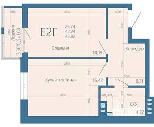 2-к квартира, вторичка, 44м2, 6/15 этаж