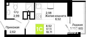 Студия квартира, вторичка, 19м2, 16/25 этаж