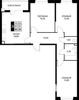 3-к квартира, вторичка, 83м2, 2/20 этаж