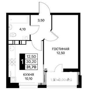 1-к квартира, вторичка, 32м2, 6/12 этаж