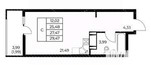 Студия квартира, вторичка, 29м2, 4/25 этаж