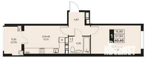 1-к квартира, строящийся дом, 40м2, 3/12 этаж