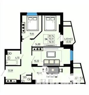 3-к квартира, строящийся дом, 76м2, 24/25 этаж