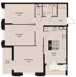 3-к квартира, строящийся дом, 84м2, 5/12 этаж