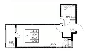 Студия квартира, вторичка, 32м2, 10/25 этаж