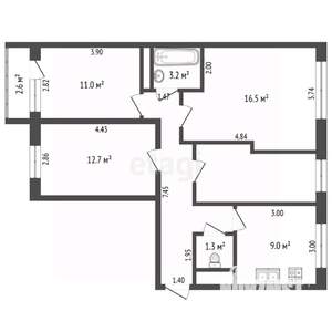 4-к квартира, вторичка, 70м2, 2/10 этаж