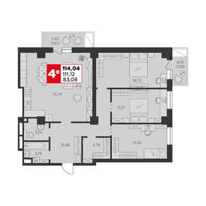 3-к квартира, строящийся дом, 114м2, 18/22 этаж