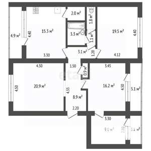 4-к квартира, вторичка, 102м2, 3/4 этаж