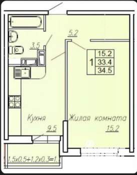 1-к квартира, вторичка, 34м2, 18/25 этаж