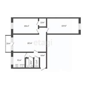 3-к квартира, вторичка, 59м2, 4/5 этаж