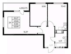 2-к квартира, вторичка, 54м2, 8/25 этаж
