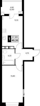 1-к квартира, вторичка, 40м2, 4/12 этаж