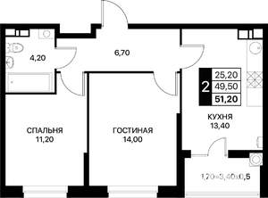 2-к квартира, вторичка, 51м2, 4/12 этаж