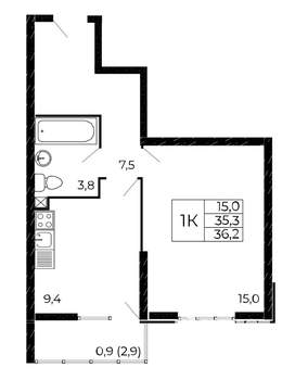 1-к квартира, вторичка, 36м2, 17/18 этаж