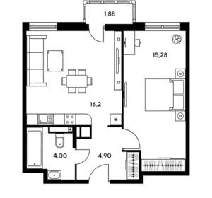 2-к квартира, вторичка, 42м2, 7/25 этаж