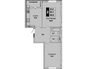 2-к квартира, вторичка, 56м2, 16/20 этаж