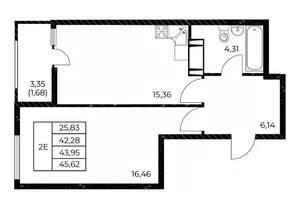 1-к квартира, вторичка, 46м2, 18/25 этаж