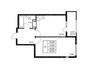 1-к квартира, вторичка, 46м2, 21/25 этаж
