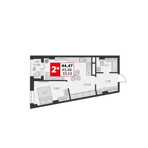 2-к квартира, вторичка, 44м2, 3/22 этаж