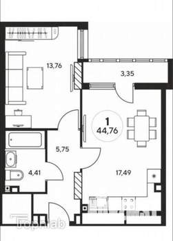 1-к квартира, вторичка, 44м2, 11/25 этаж