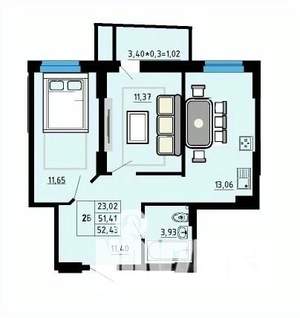 2-к квартира, строящийся дом, 53м2, 16/25 этаж