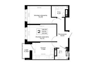 2-к квартира, вторичка, 54м2, 3/20 этаж