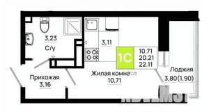 Студия квартира, вторичка, 22м2, 5/25 этаж