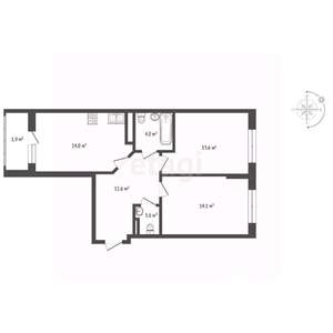 2-к квартира, вторичка, 61м2, 11/12 этаж