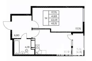 1-к квартира, строящийся дом, 45м2, 13/25 этаж
