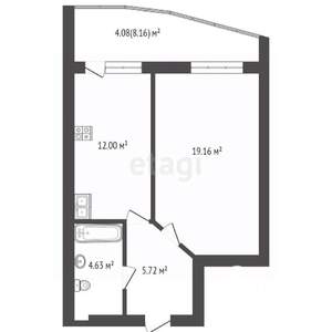 1-к квартира, вторичка, 46м2, 8/15 этаж