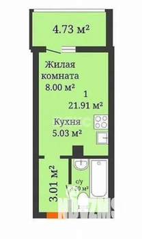 Студия квартира, вторичка, 24м2, 26/26 этаж