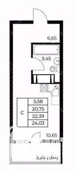 Студия квартира, вторичка, 24м2, 24/25 этаж