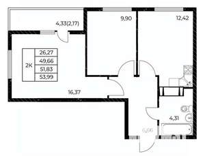 2-к квартира, вторичка, 54м2, 21/25 этаж