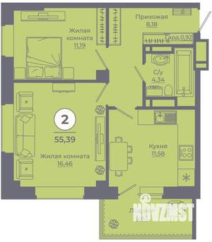 2-к квартира, вторичка, 56м2, 2/24 этаж