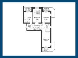 3-к квартира, вторичка, 88м2, 2/8 этаж