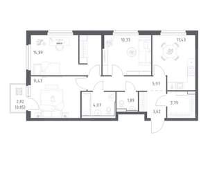 3-к квартира, вторичка, 68м2, 12/17 этаж