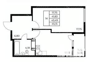 1-к квартира, вторичка, 45м2, 16/25 этаж