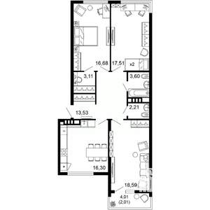 3-к квартира, вторичка, 94м2, 9/10 этаж
